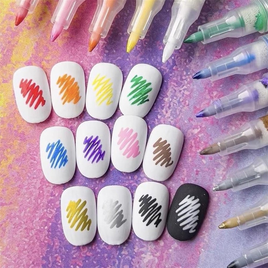 12-Color Nail Art Pens Set,Latest New DIY Nail Art Markers Drawing Painting Line