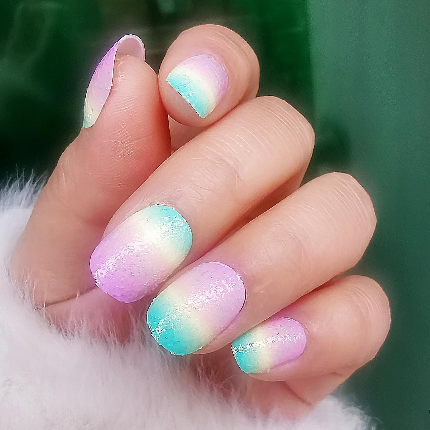 24 Pcs Rainbow Kids Press on Nails for Girls Short Oval | Sparkle Gradient Glitt