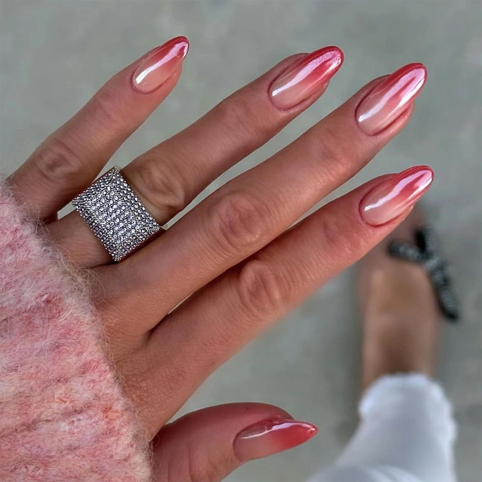 24pcs Red Aurora Gradient Almond Press On Nails