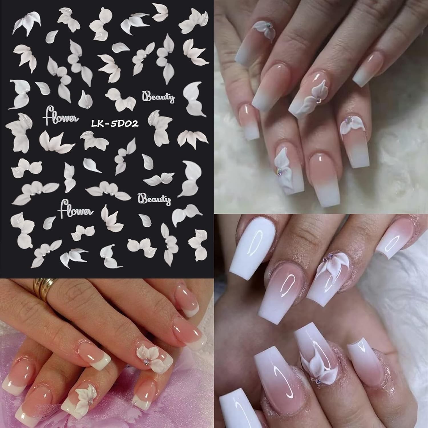 SEMATA Peach Blossoms Nail Stickers Colorful-09