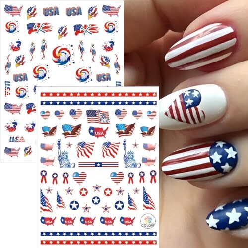 winthrop 12 Sheets 4th of July Independence Day Nail Art Stickers, Memorial