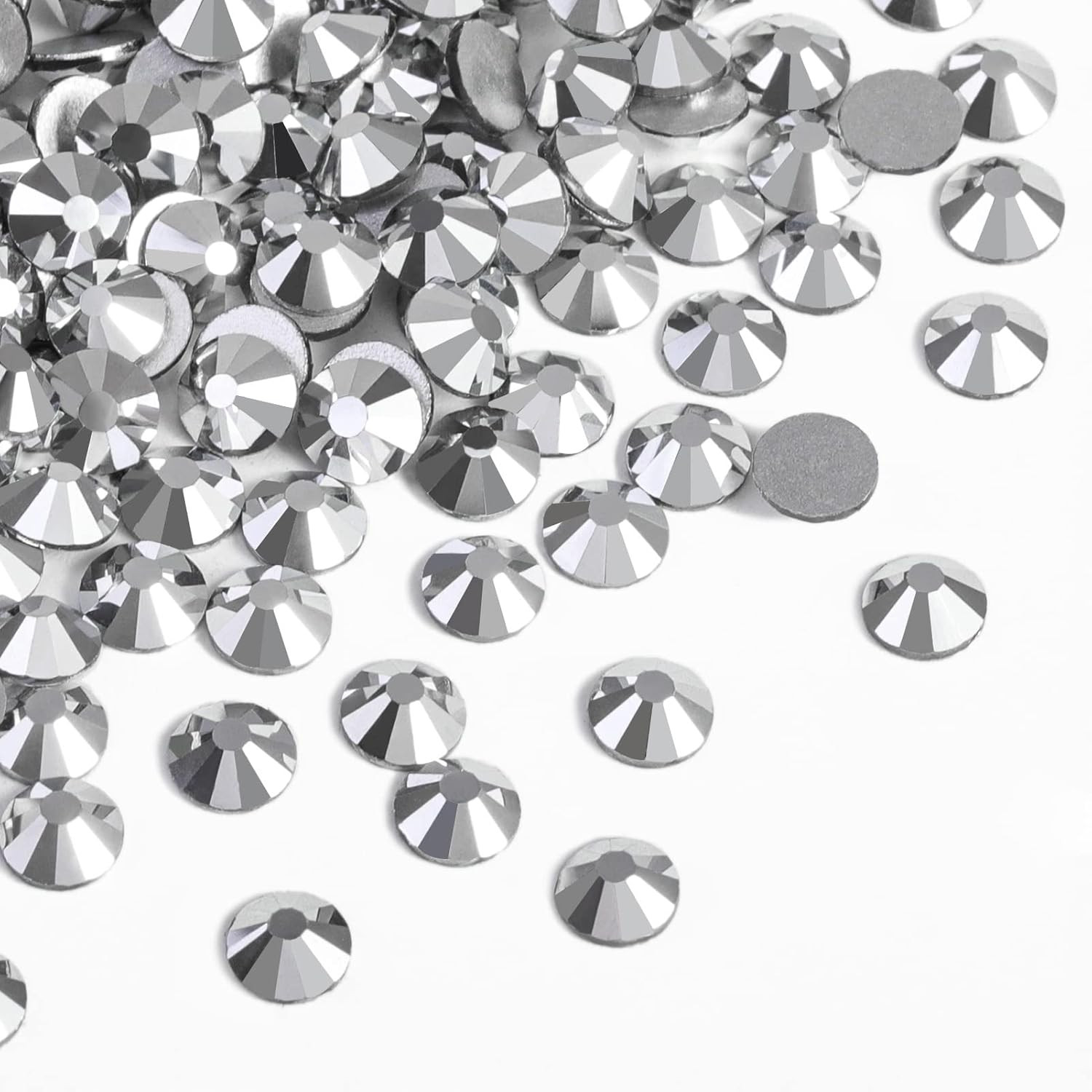 Flat Back Crystal Rhinestones round Gems for Nail Art and Craft Glue Fix, Silver