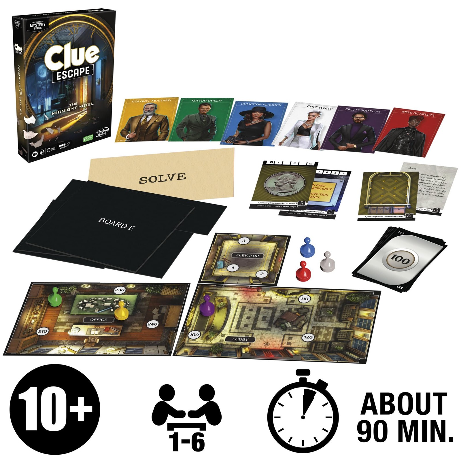 Clue Escape: The Midnight Hotel Board Game, 133.5 cubic inches, Black