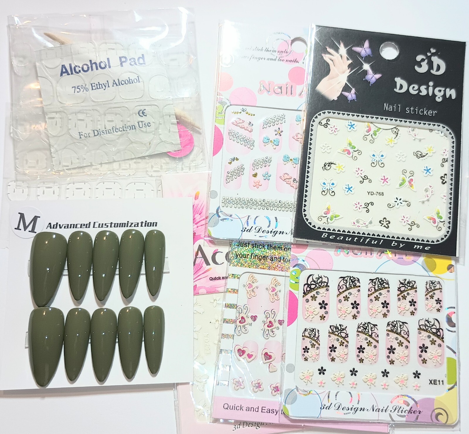 Handmade press on nails easy to put on & off reusable +5 pieces nail stickers.