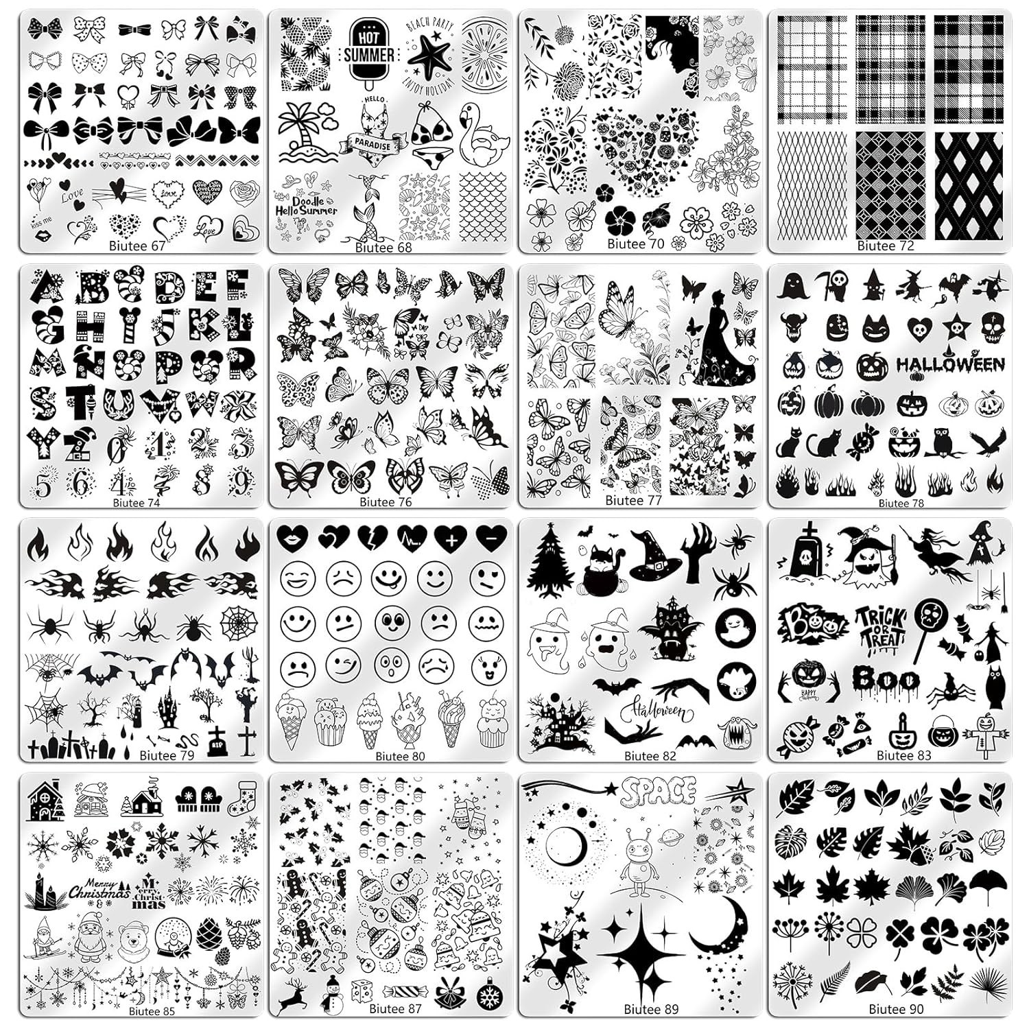 16PCS Nail Stamping Plates Kit with Silicone Stamper, Scraper & Storage Bag