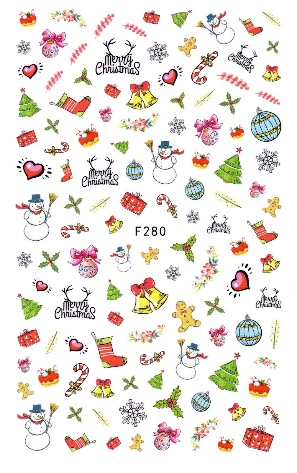 Nail Art 3D Decal Stickers snowman heart Christmas tree flower F280