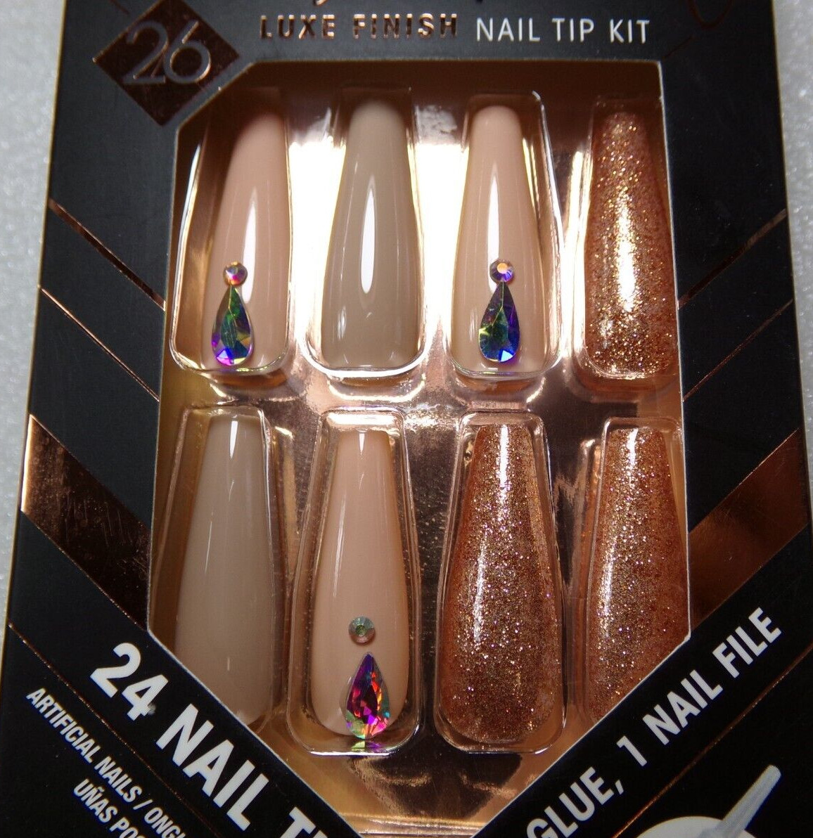 L.A. Colors NAILS GLUE ON Lavish Shiny Copper Rose LONG LENGTH