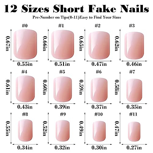 240pcs Short Press on Nails Peach Pink Full Cover Short Square Glossy Fake