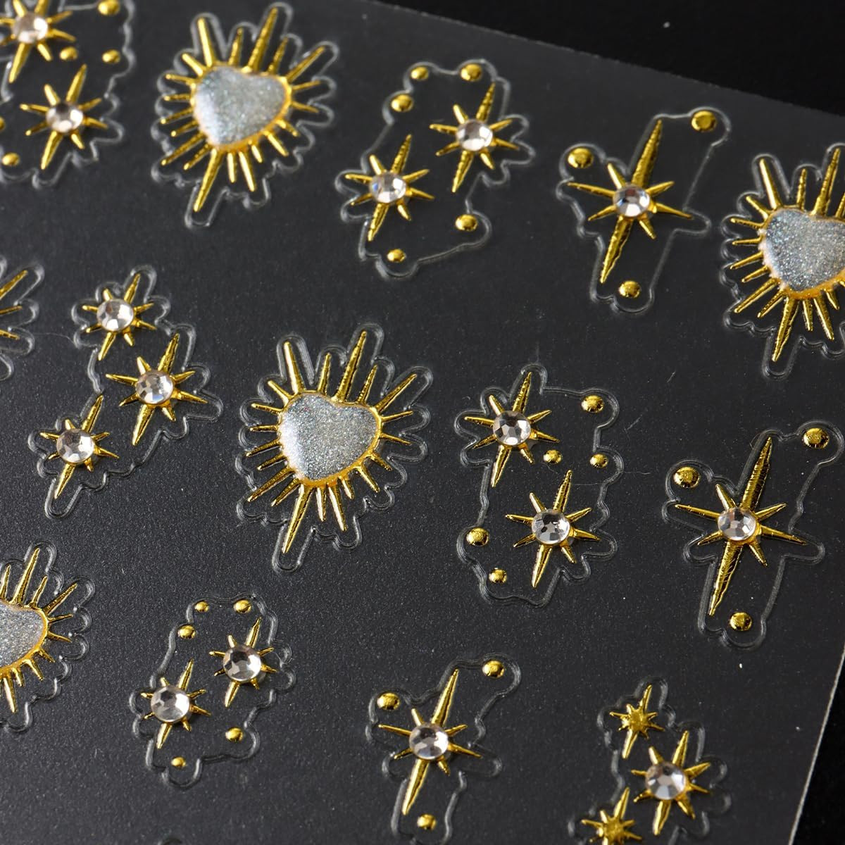 3 Sheets Star Nail Stickers for Nail Art 5D Embossed Gold Nail Decals with Heart