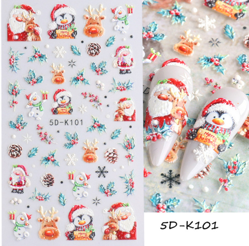 Christmas 5D Nail Art Stickers Snowflake Tree Heart Self-Adhesive Manicure NH7