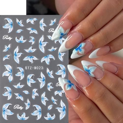 Flower Nail Art Stickers Decals Blue White Flower Nail Decals blue white flower