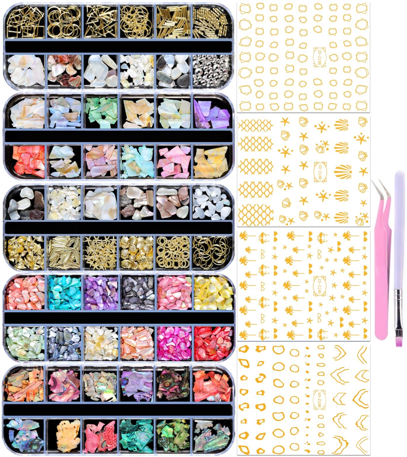editTime 5 Boxes 3D Nail Art Crushed Sea Shell 7 Piece Set, 2-sea shell kit