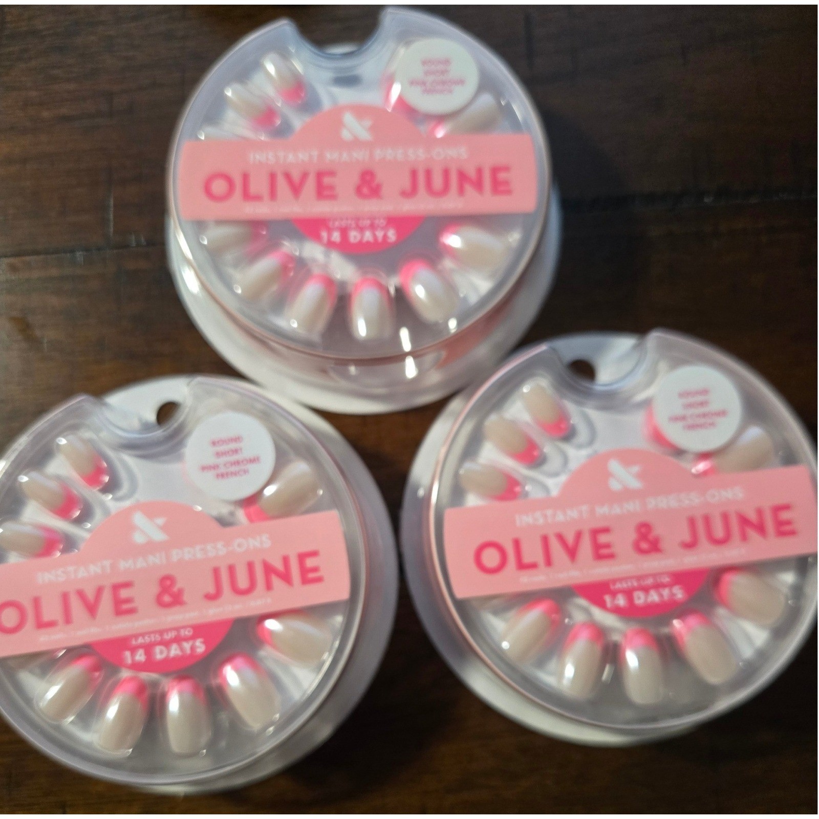 Olive & June Pink Chrome French Press On Nails Round Short 3 Packs Instant Mani