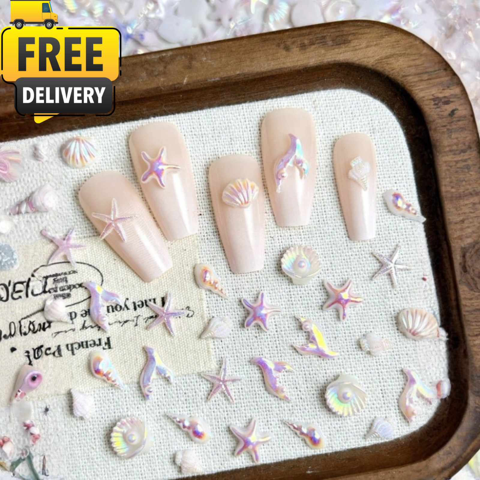 30pcs 3D Mermaid Nail Art Charms Mix Pink ABS Shell Starfish Dolphin DIY Decor