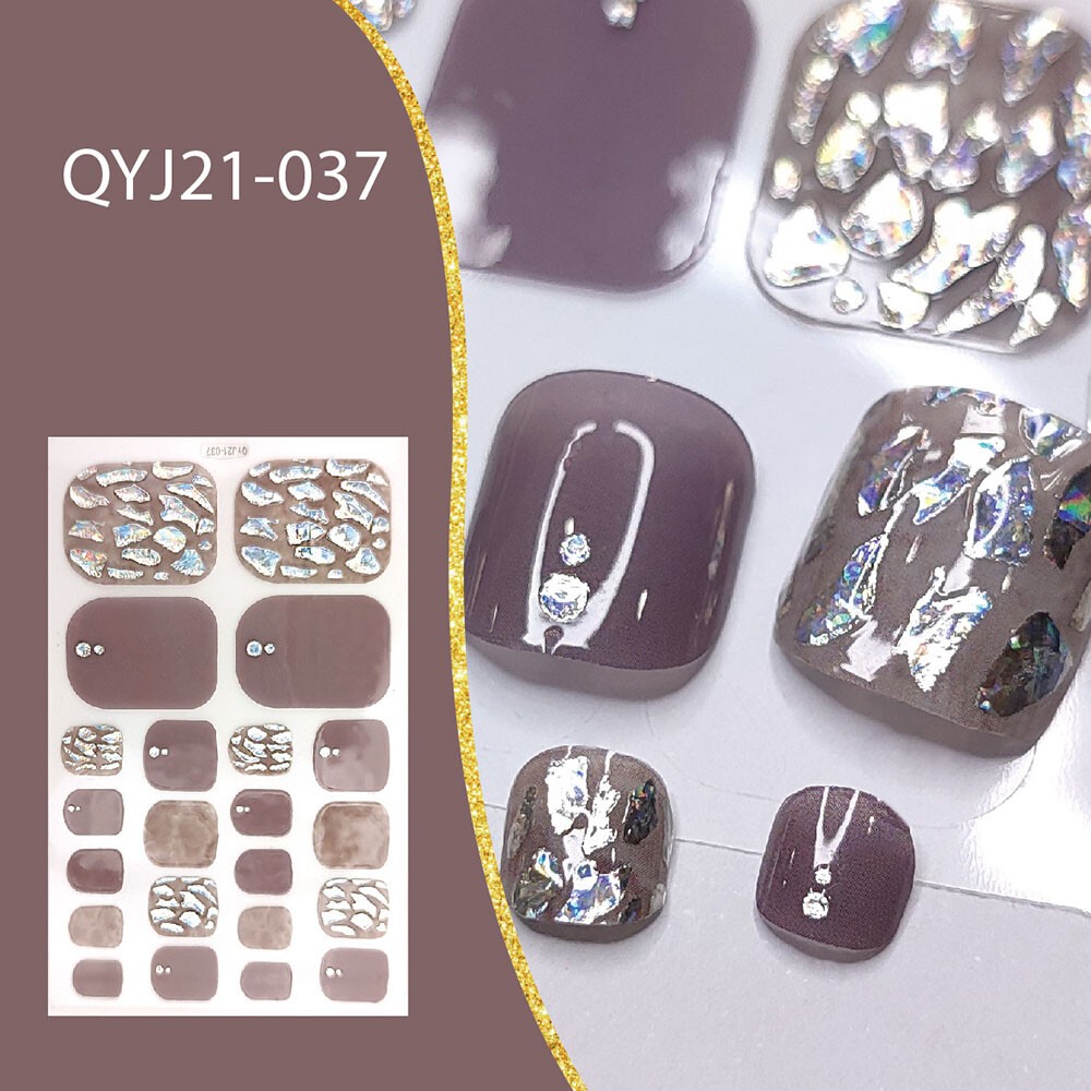 22 Tips Nail Art Glitter Flower Toe Nail Wraps Full Cover Polish Foot Stickers