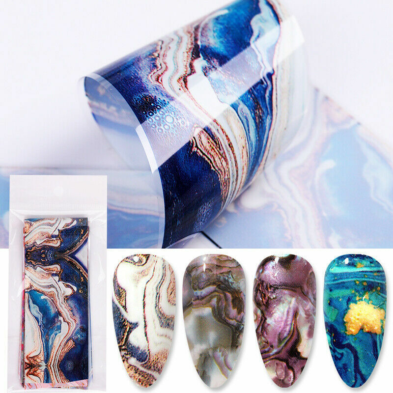 Nail Stickers Transfer Color Decals Nail Art Decor Tips Marble Flower 10Pcs Foil