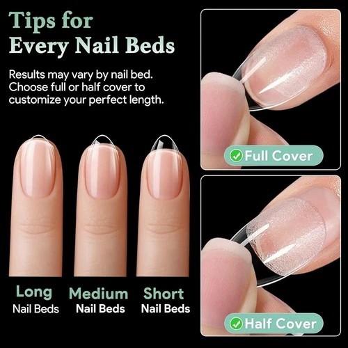 Extra Short Almond Nail Tips – 216pcs Soft Gel Full Cover Fake Nails, 70-Grit…
