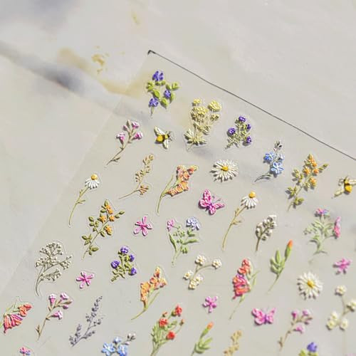 3D Embossed Flower Nail Art Stickers Decals Self-Adhesive 5D Spring Summer