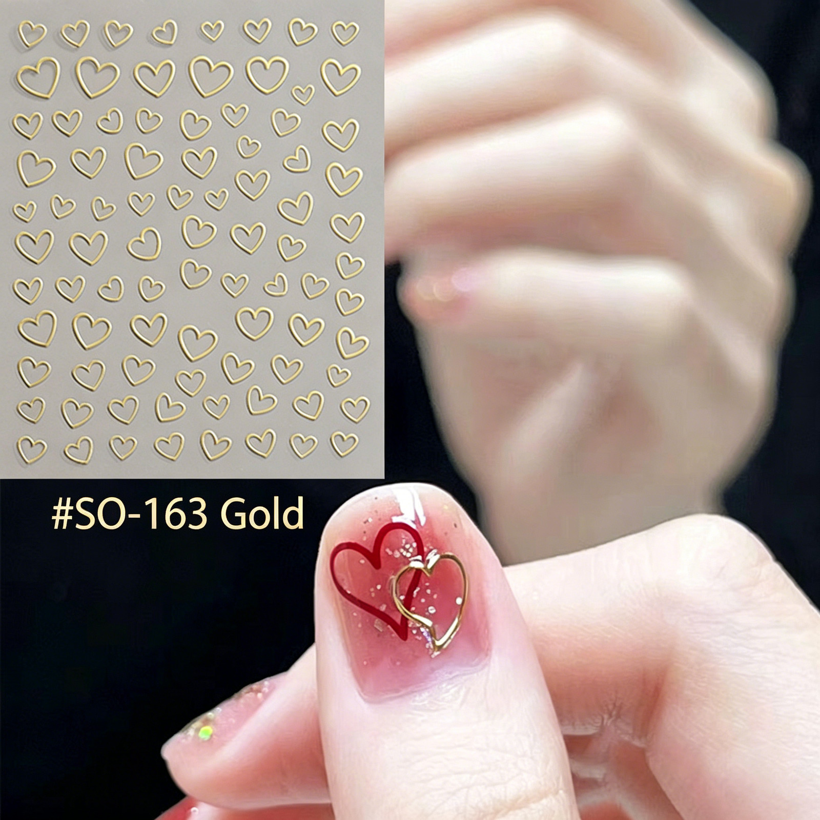 Internet Celebrity Heart Nail Stickers, Mini French Black White Red Multi-Size H