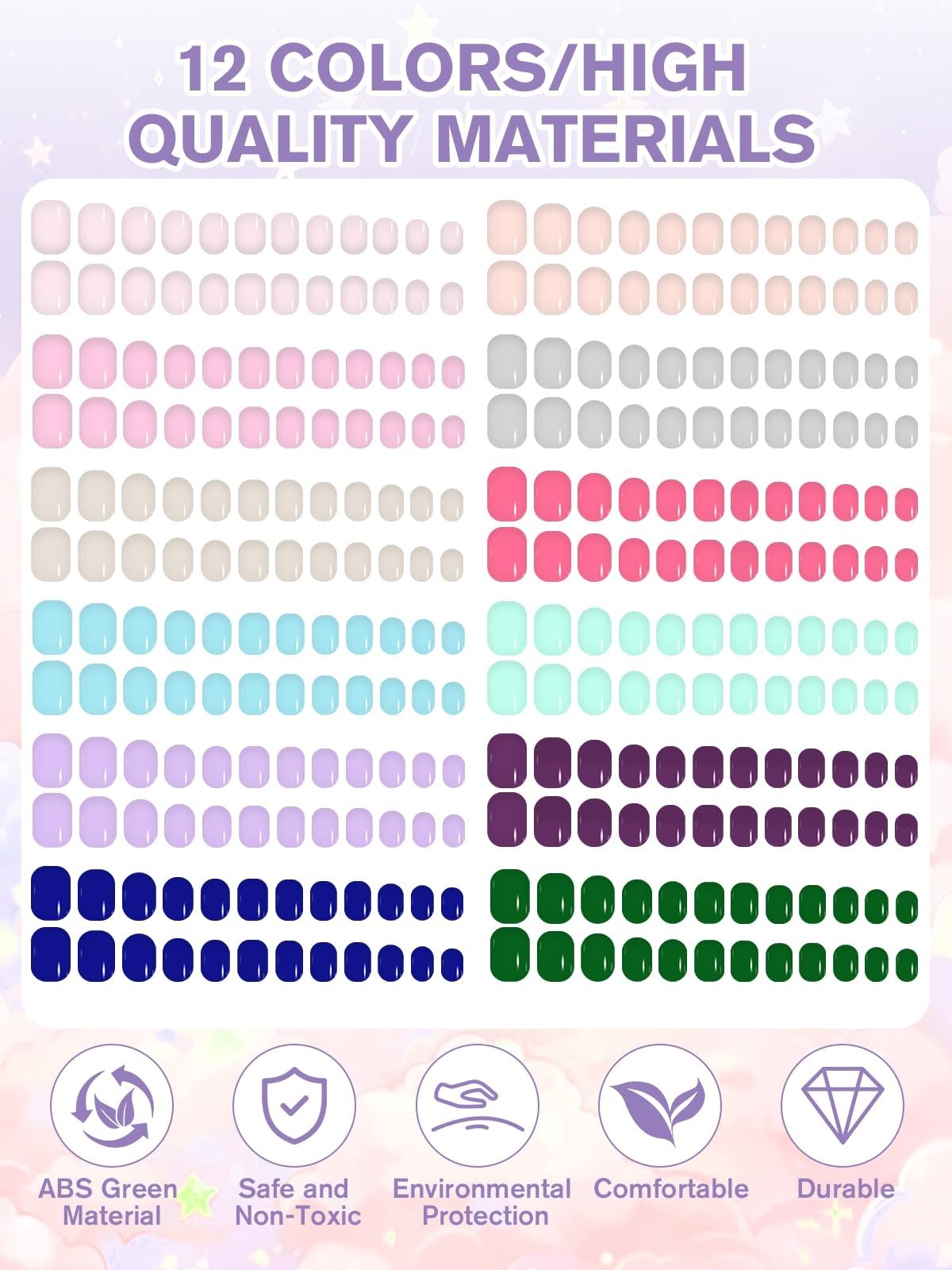 288 Pieces Kids Press On Fake Nails – Short Full Cover, Nail Glue & Adhesive Tab