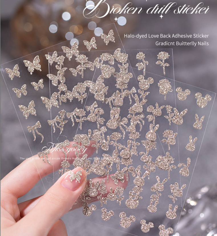 3D Sparkly Glitter Butterfly Bow Bunny Rabbit Flame Nail Art Decal Sticker NS49