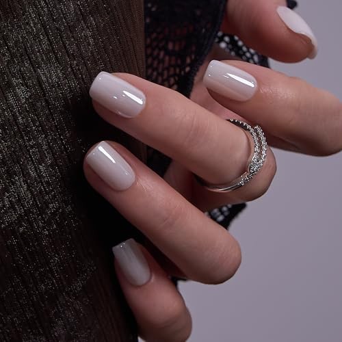 Soft Gel Square Milky White Press-On Nails Short, Reusable Fake Urban Frost