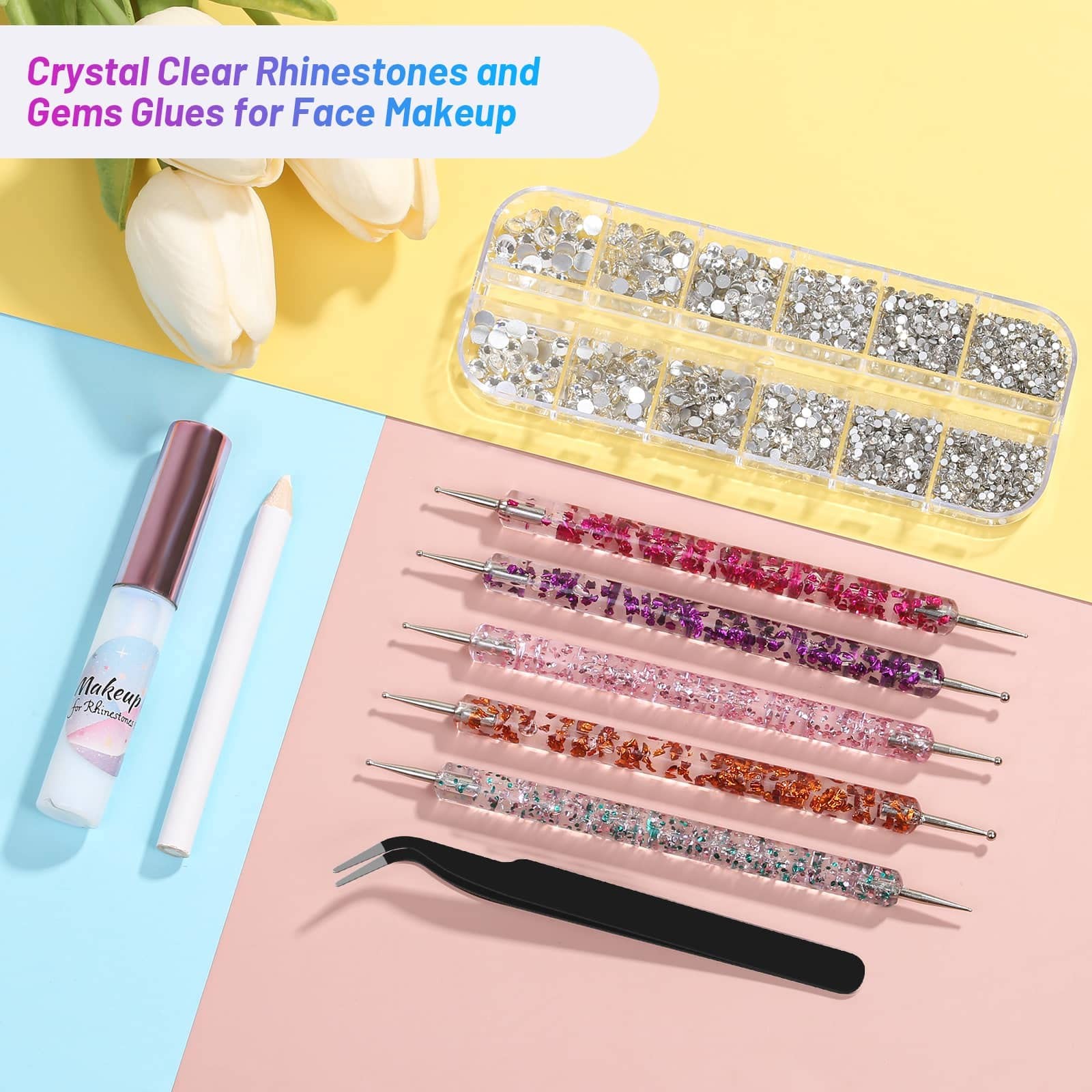 SFX Makeup Glue with Gems, 3600Pcs Flatback Eye Gems Hair Rhinestone Crystal …
