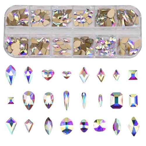 240pcs Flatback Crystals Mix – 12 Styles, Multi Sizes, Glass AB Rhinestones for
