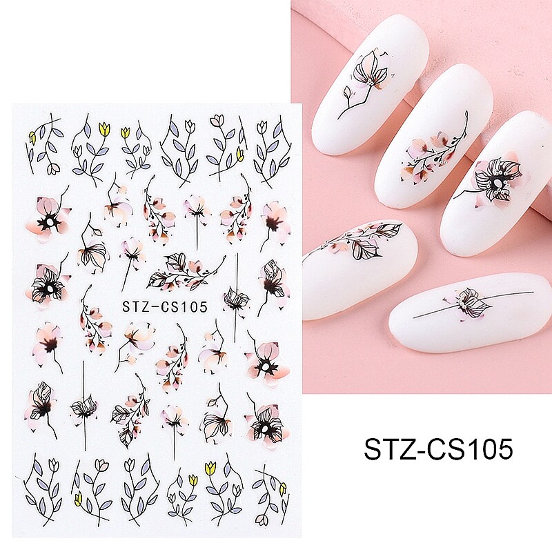 Blossom Branches Geometric Lines Nail Sticker Leaf Heart Checkerboard Star Moon