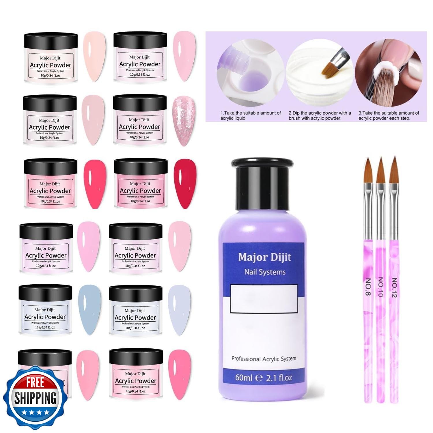 Acrylic Nail Kit with Drill Set for Beginners with Everything 12 Color Acryli