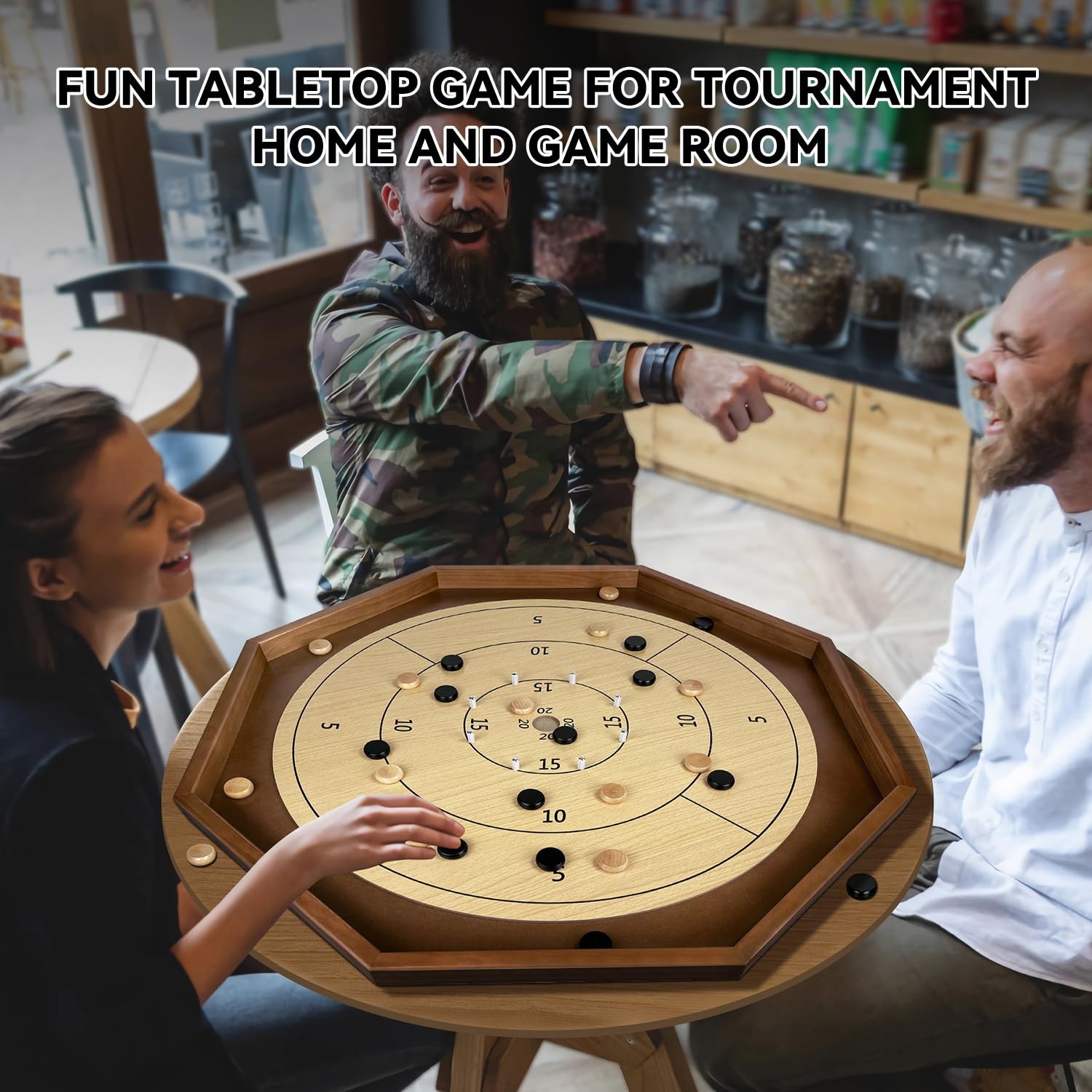 30 Inch Tournament Crokinole Board Game, 2 in 1 30 inches, Yellow