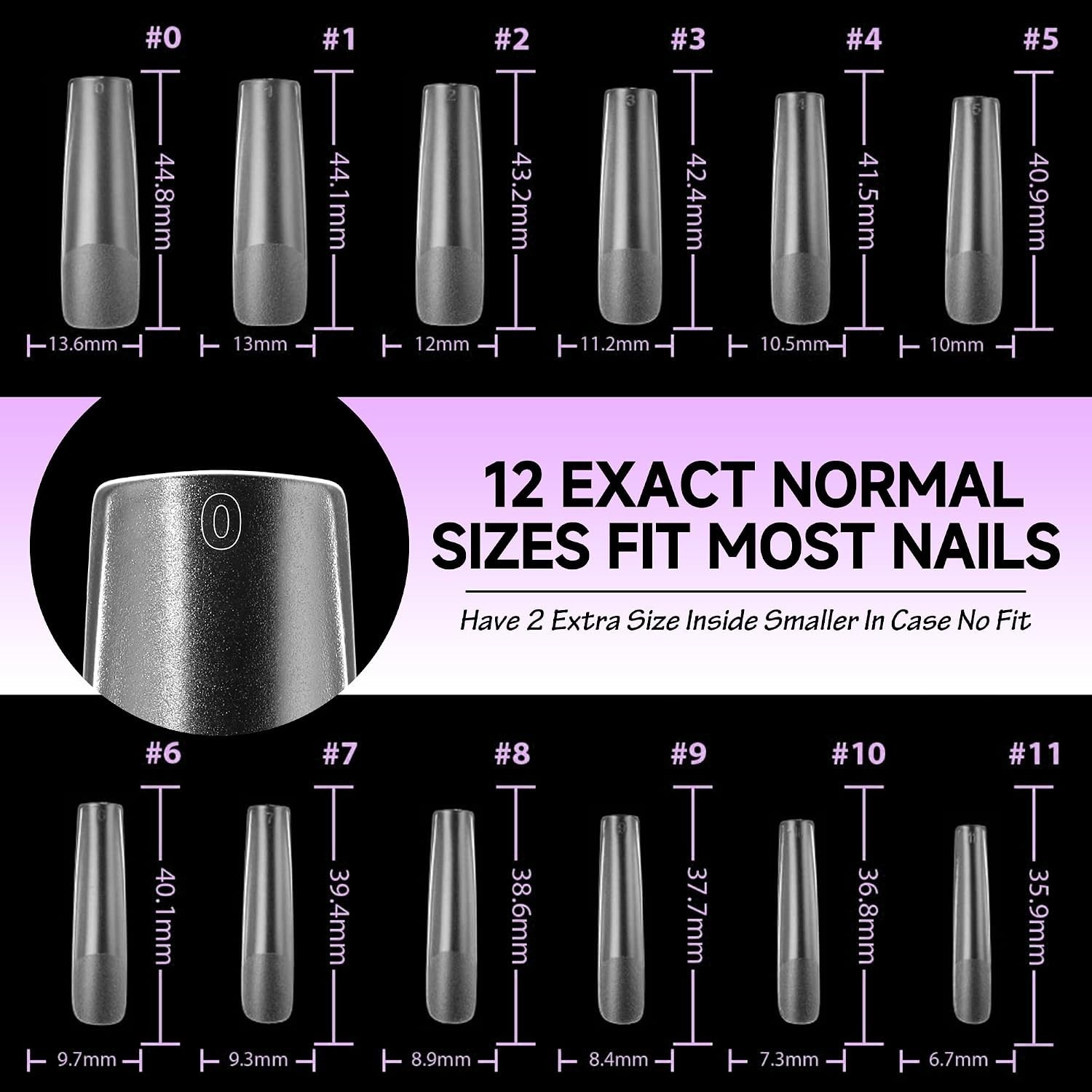 216pcs XXL Extra Long Square Nail Tips – No File, Full Cover Matte Gel