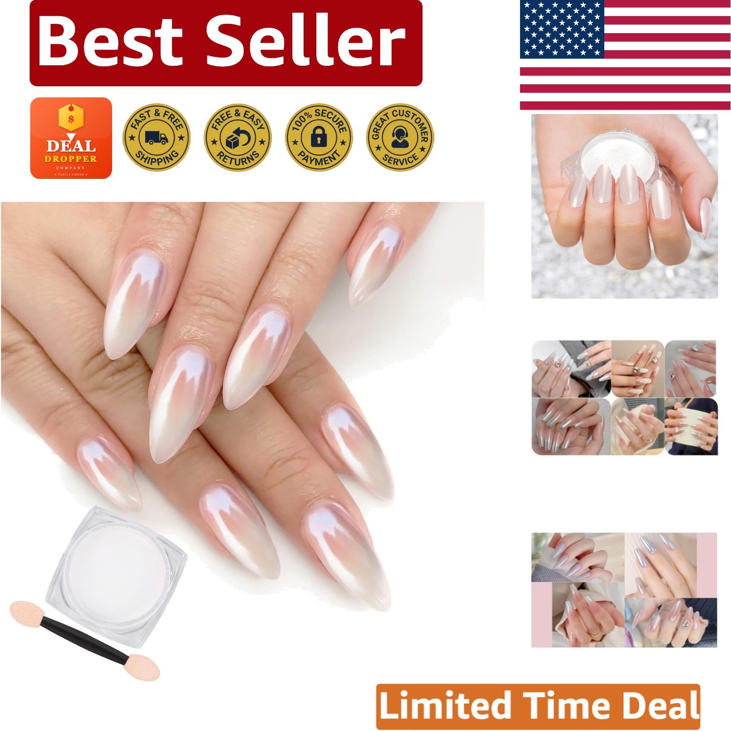 Metallic Mirror Effect Nail Powder – 1g White Chrome Glitter for All Nail Types