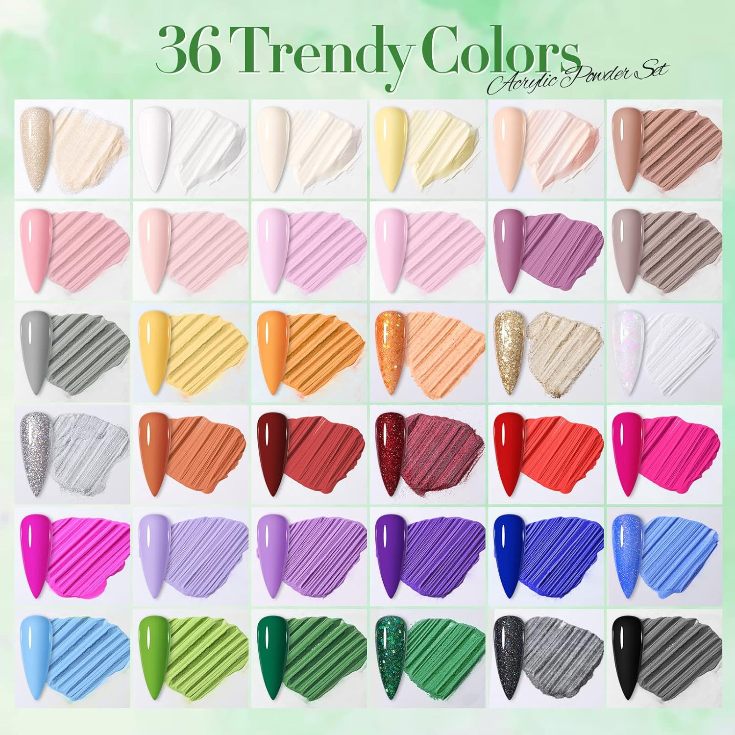 Acrylic Powder Set 36 Colors Acrylic Nail Powder Nude Pink Burgundy Red Green Bl