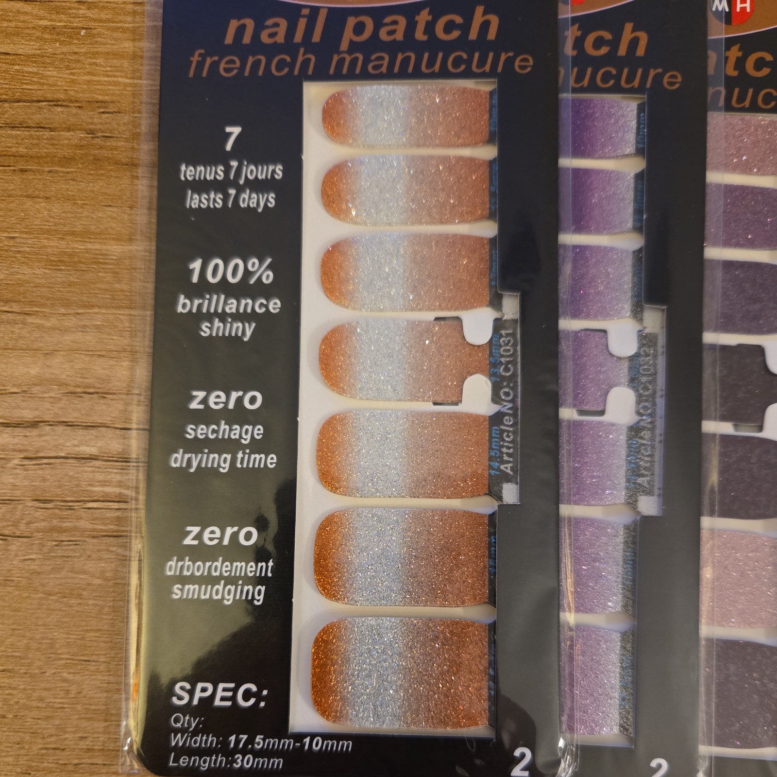 Nail Patch French Manicure Nail Stickers. Lasts 7 Days 6 Sets glitter Nail Art