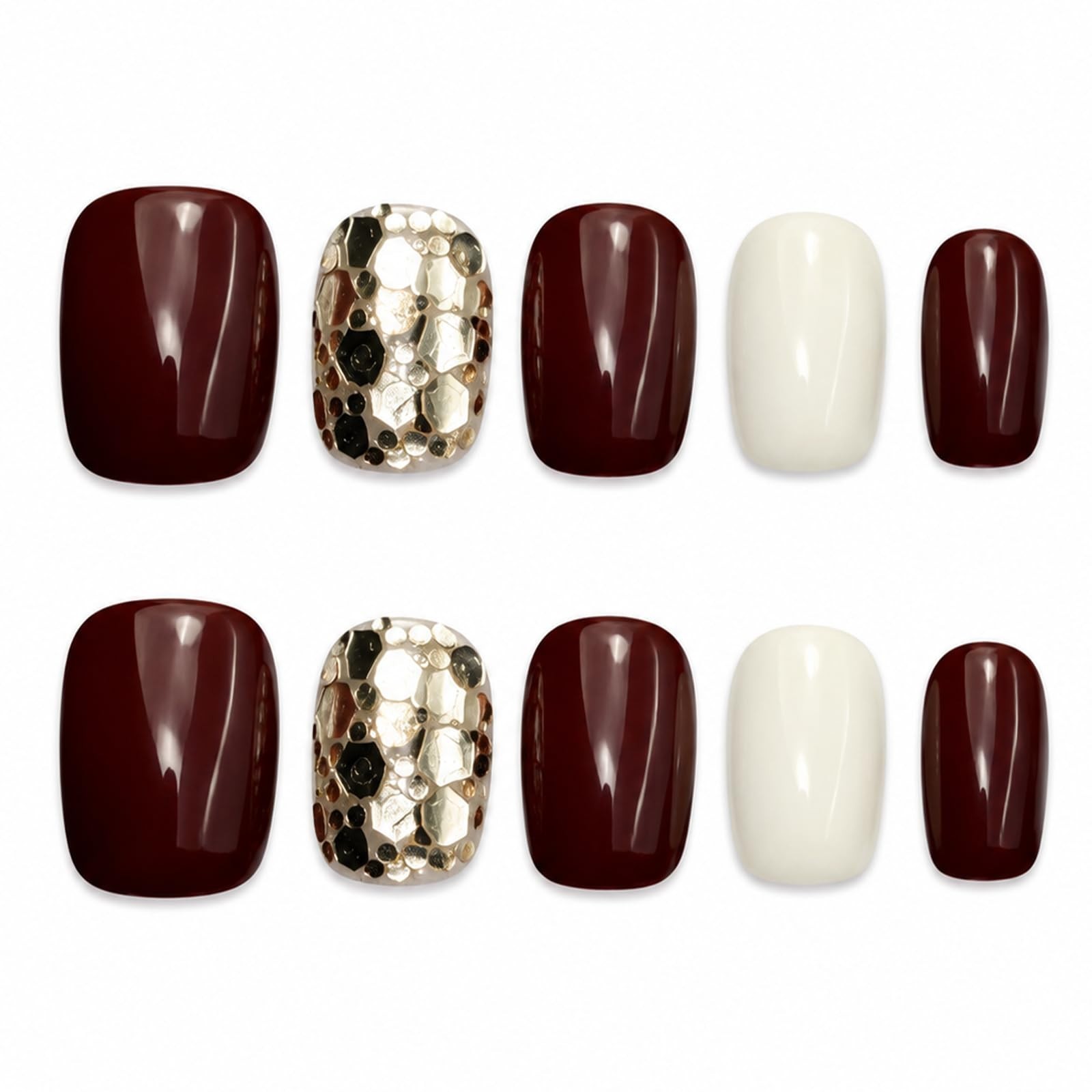 Red White Glitter Press On Nails – 25 PCS Short Square Acrylic Fake Nails for Wo