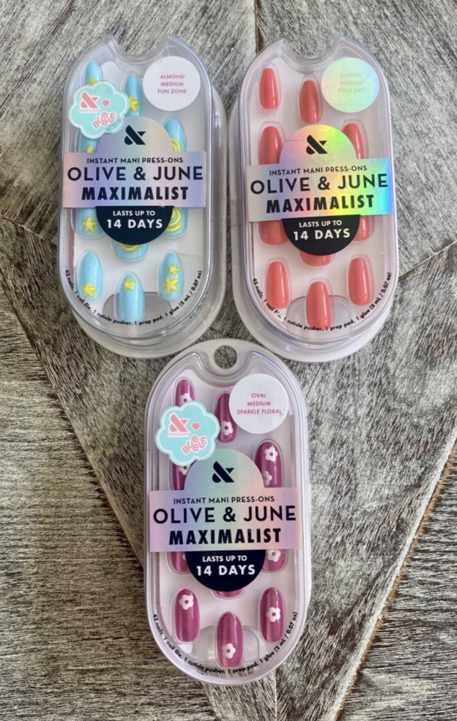 NEW! Olive & June Press-On Nails Lot of Three Spring Pastels Flowers Stars FS!