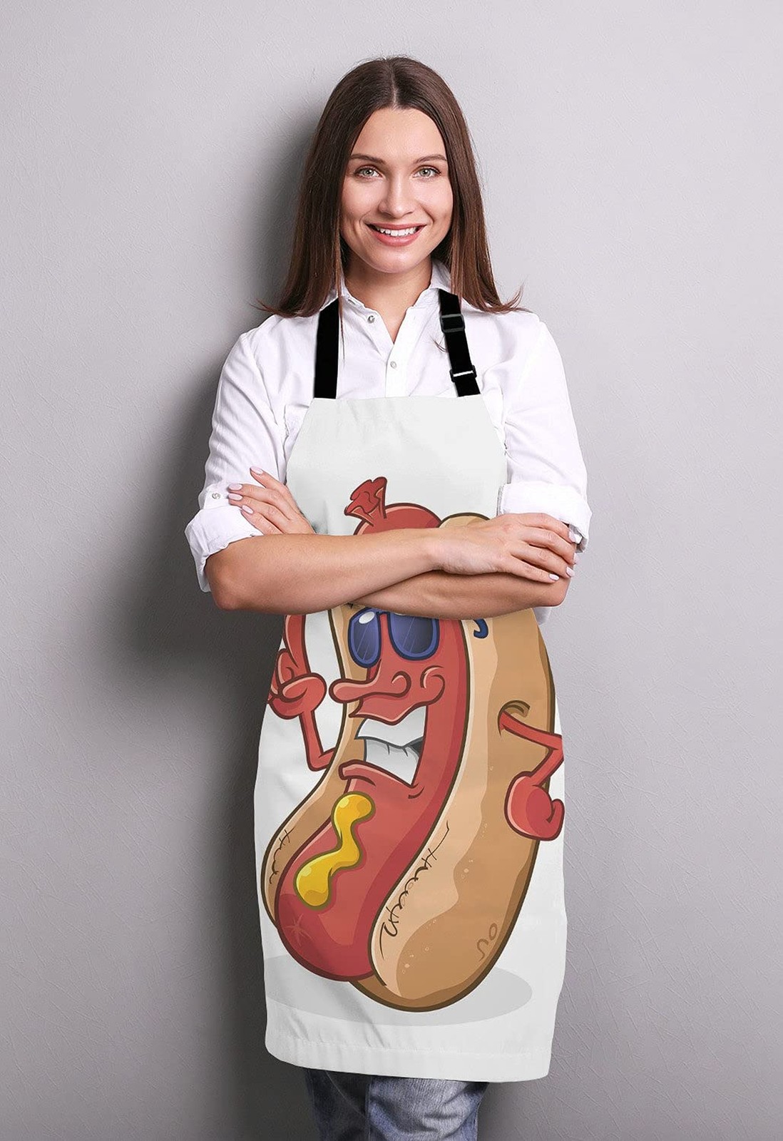 Hot Dog Cartoon Character Wearing Sunglasses Adjustable Bib Apron Kitchen Coo…