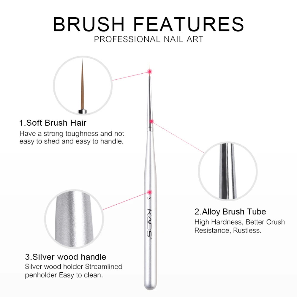 3Pcs/Set Professional Nail Liner Brush Silver Drawing Painting Acrylic Nail Art