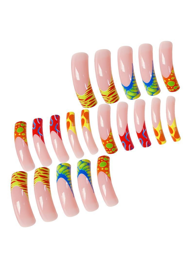 Y2K Pink Green Blue Yellow Fluid Lines Press On Nails Wholesale