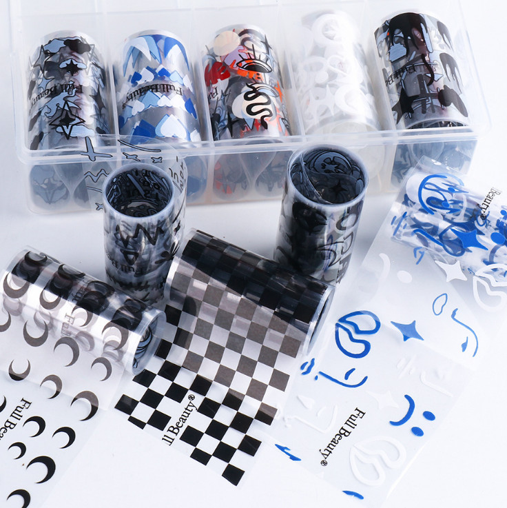 10Rolls Foil Stickers Black Moon Snake Evil Eye Nail Art Transfer Wrap Decor