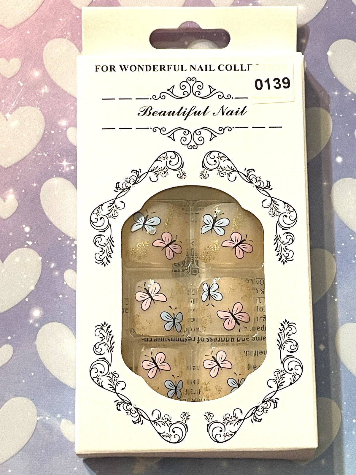 For Wonderful Nail Collection NUDE with BUTTERFLIES Fake Toe Nails No Glue Inc.