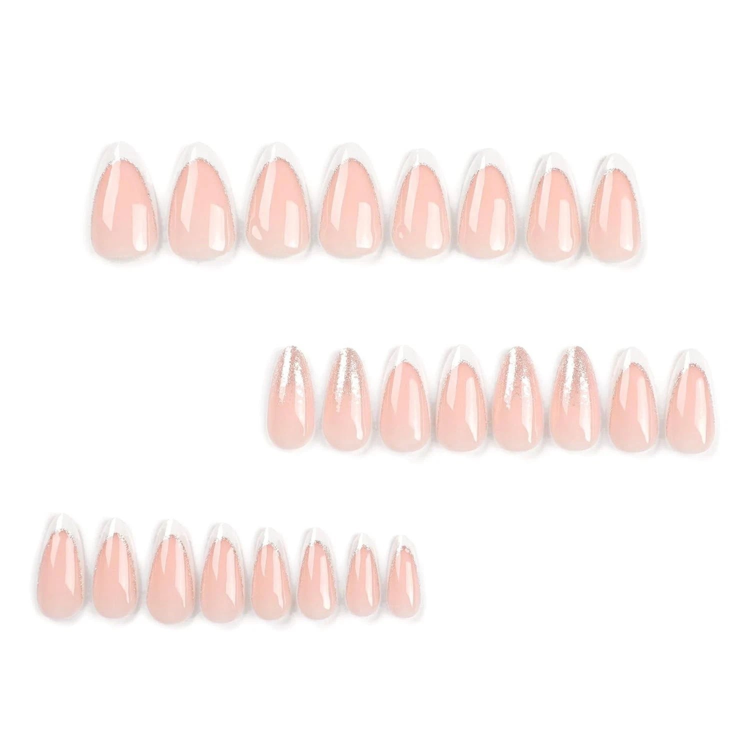 Secret Lives Glossy Artificial Light Pink White Color with Silver Glitter 24 set