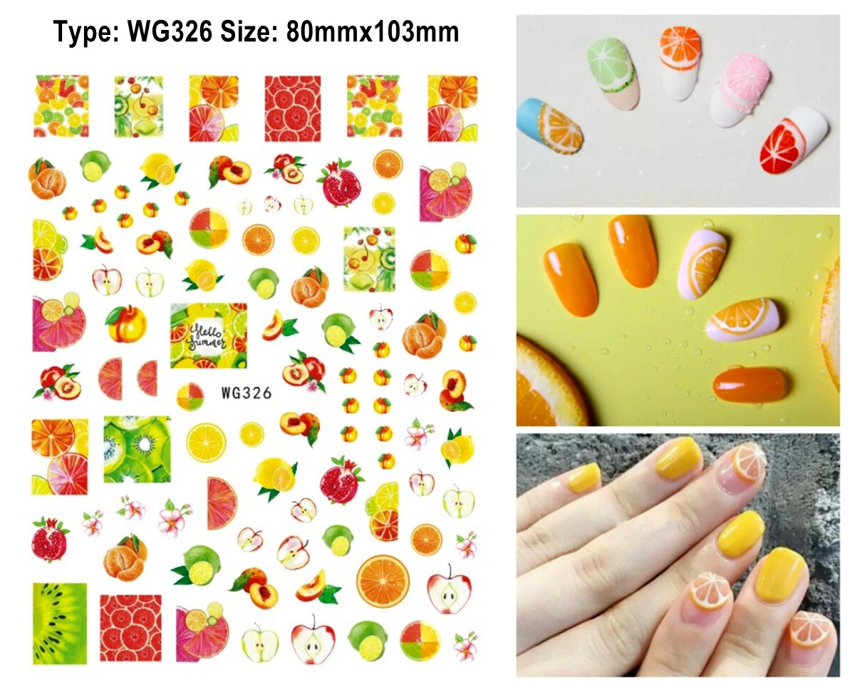 Peach Nail Sticker Fruit Orange Lemon Kiwifruit Cherry Strawberry Avocado