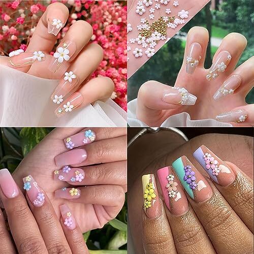 12 Grid 3D Flowers Nail Charms Acrylic Colorful Flowers Nail Art Rhinestones