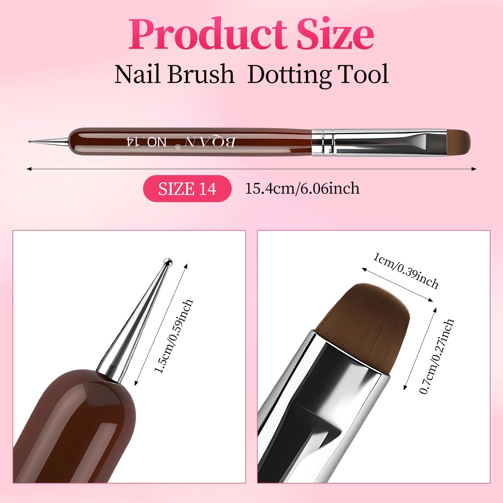 BQAN 2-Way French Tip & Clean Up Nail Brush 14# for Acrylic Nails 14#, Brown