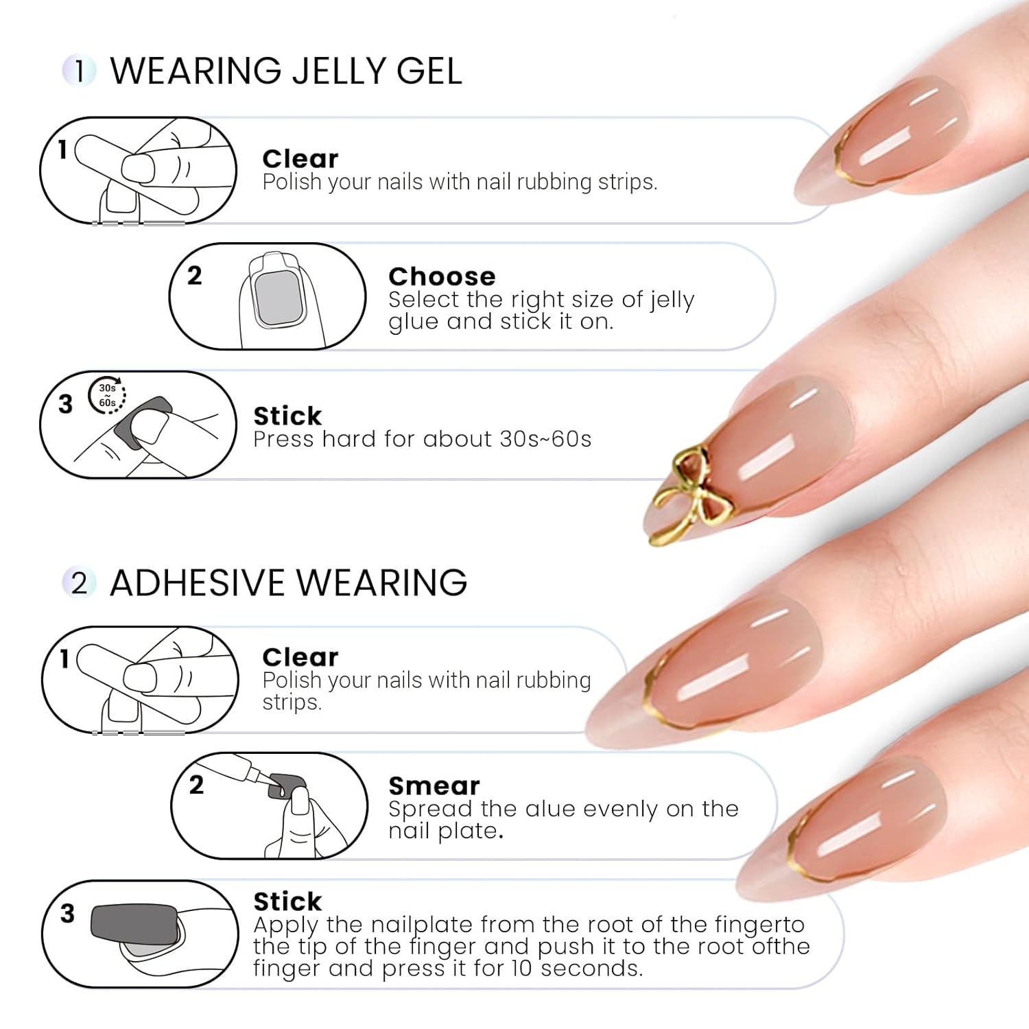 Reusable Press on Nails | Stick on Nails 12 Sizes-6 Styles