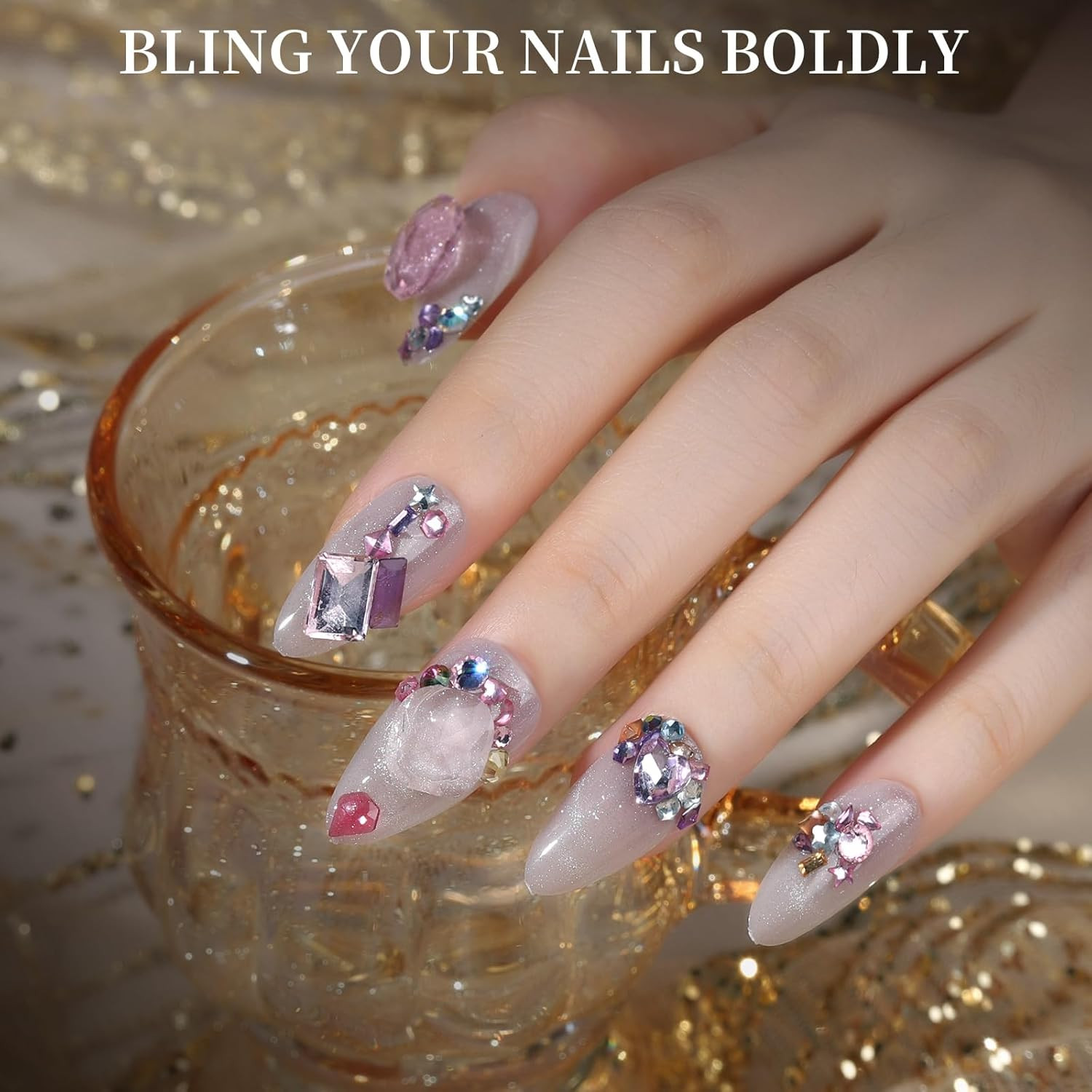 Nail Gems, 3-Box Colorful Nail Rhinestones Nail Charms and Gems, 3D Rainbow Crys