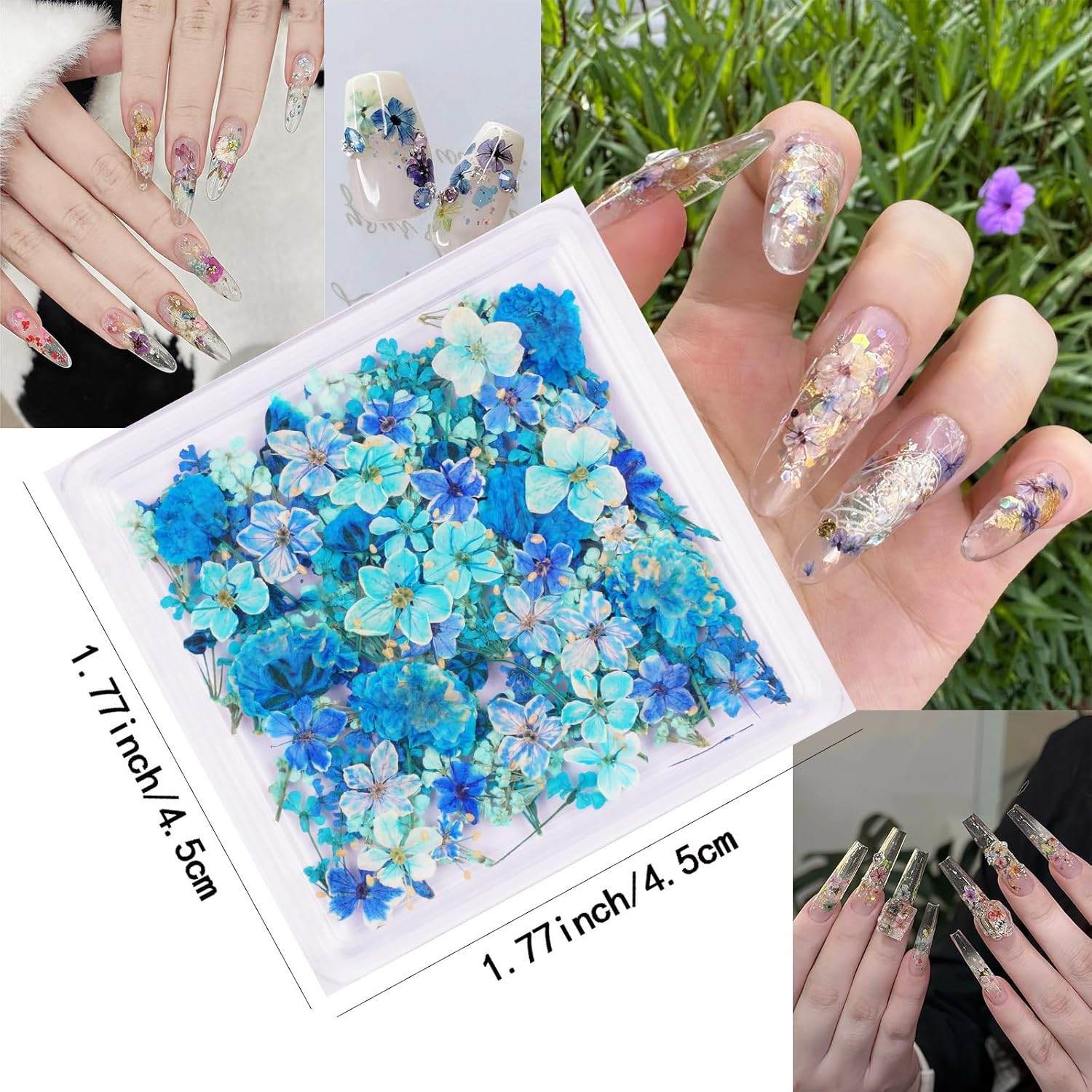 3D Dried Flowers for Nails, Spring Flower Nail Art Stickers 1Box Dried Flowers f