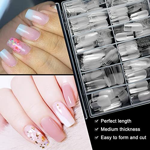 Square Nail Tips 600 PCS Artificial Full Cover 600 Count (Pack of 1) Clear